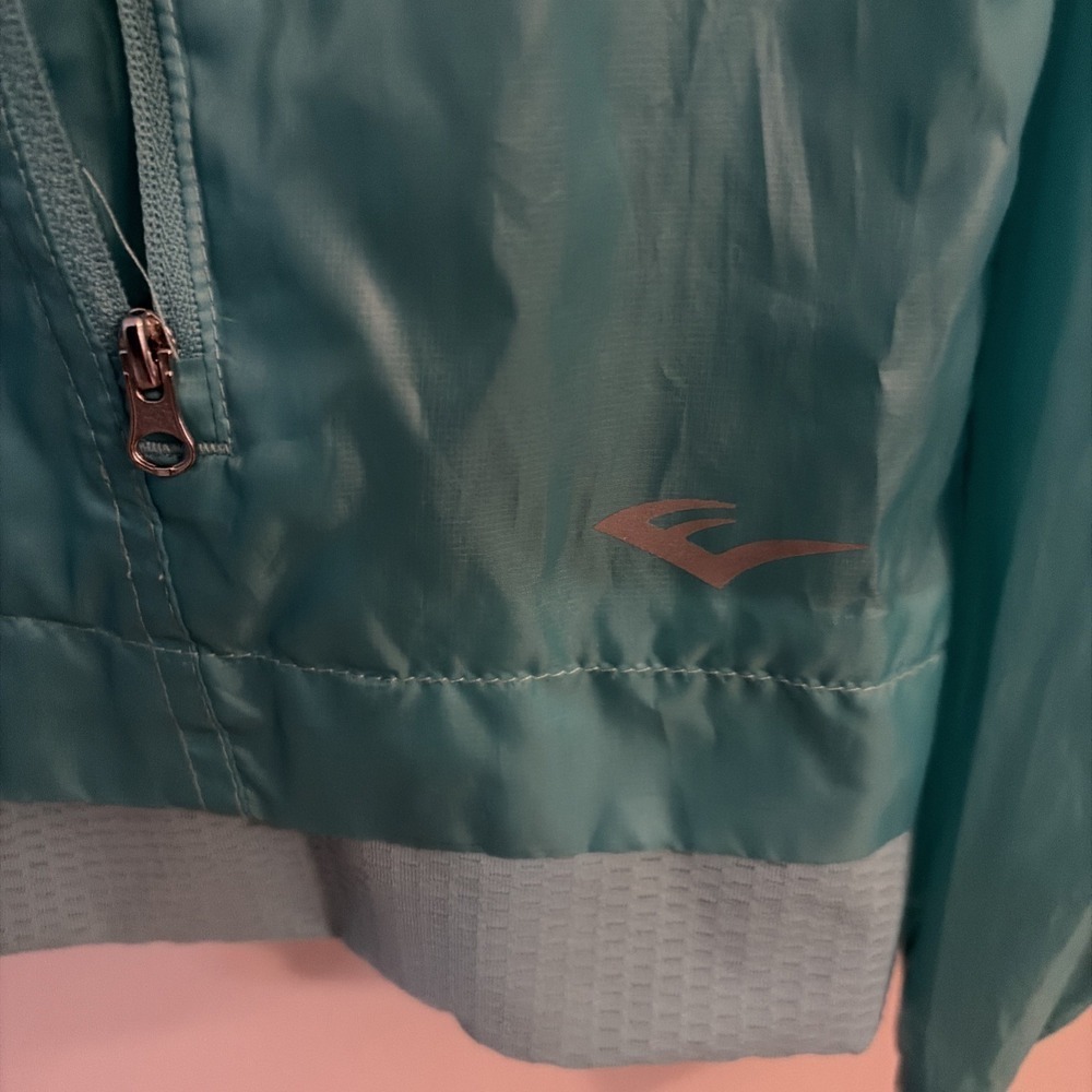 Everlast Womens Windbreaker‎ Jacket LARGE Teal Hooded Full Zip Mesh Trim Y2K